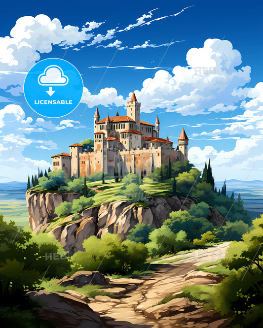 Arezzo, Italy, a castle on a hill with Edinburgh Castle in the background