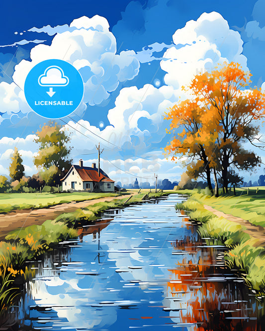 Horst Aan De Maas, Netherlands, a water stream with a house and trees