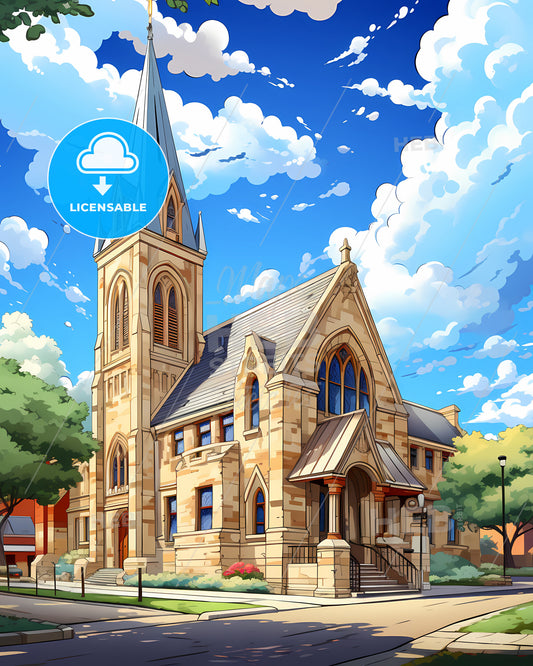 Bloomington, Indiana, a building with a steeple and trees