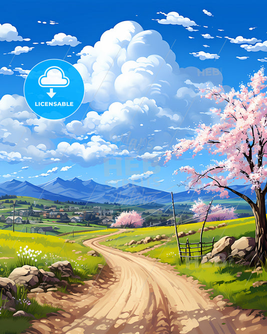 Broomfield, Colorado, a dirt road with a tree and a mountain in the background