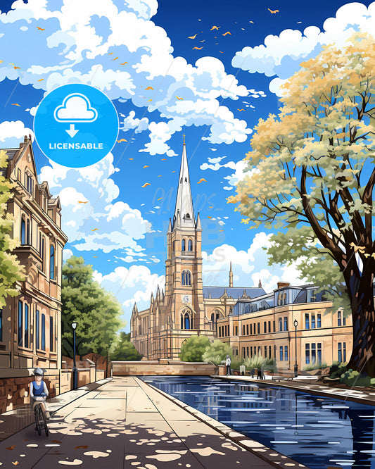 Weert, Netherlands, a building with a clock tower and a pond