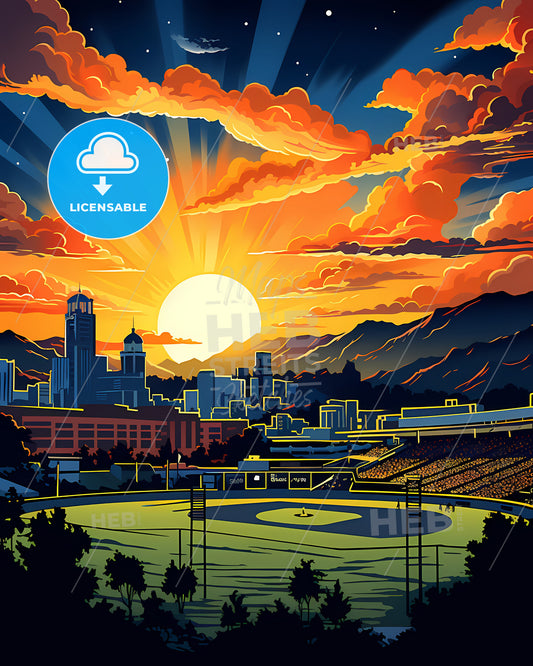 Escondido, California, a sunset over a city