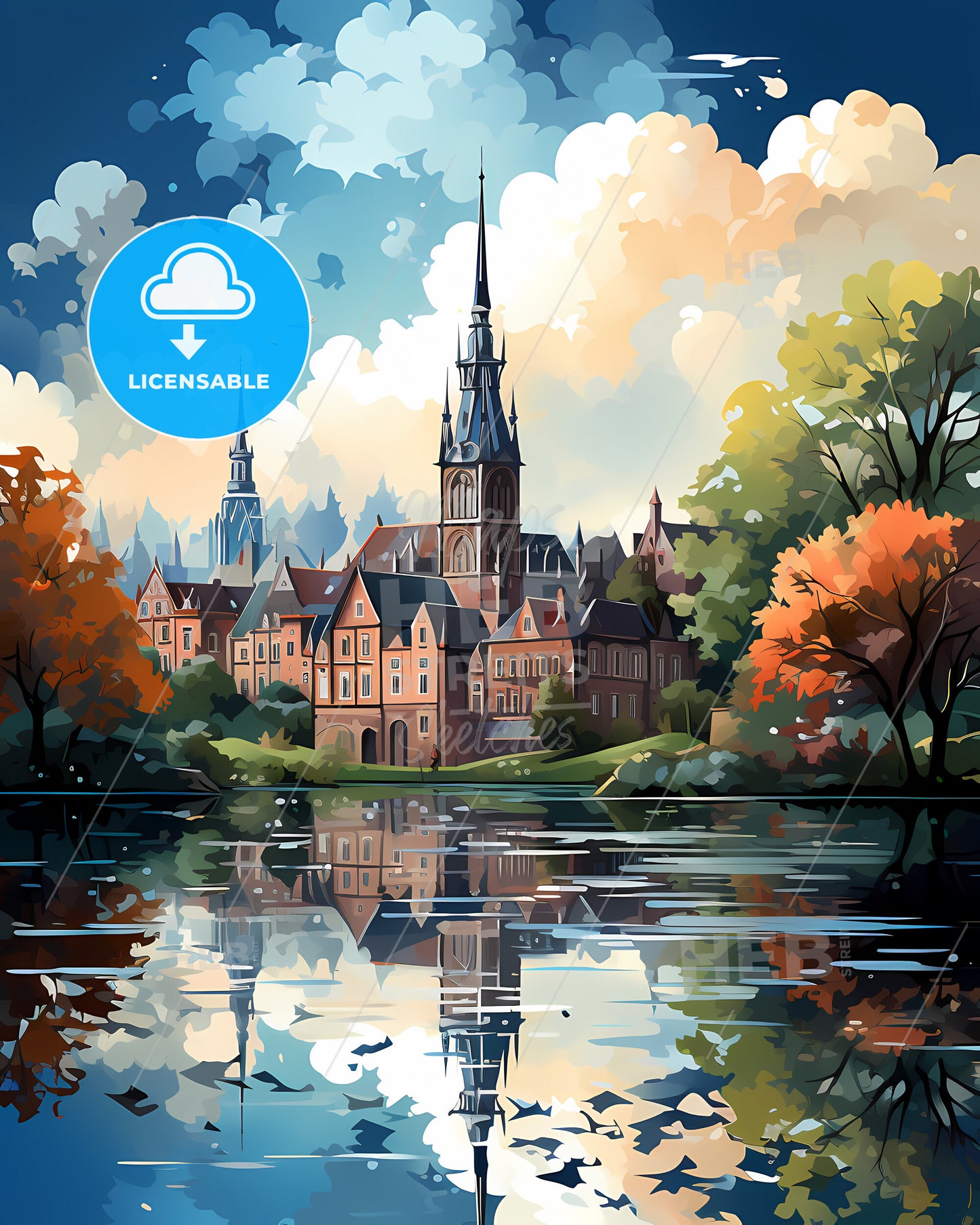 Heerhugowaard, Netherlands, a painting of a castle by a lake