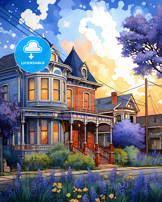 Tracy, California, a house with purple flowers and trees