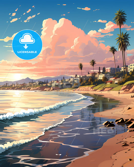 Deerfield Beach, Florida, a beach with palm trees and a body of water