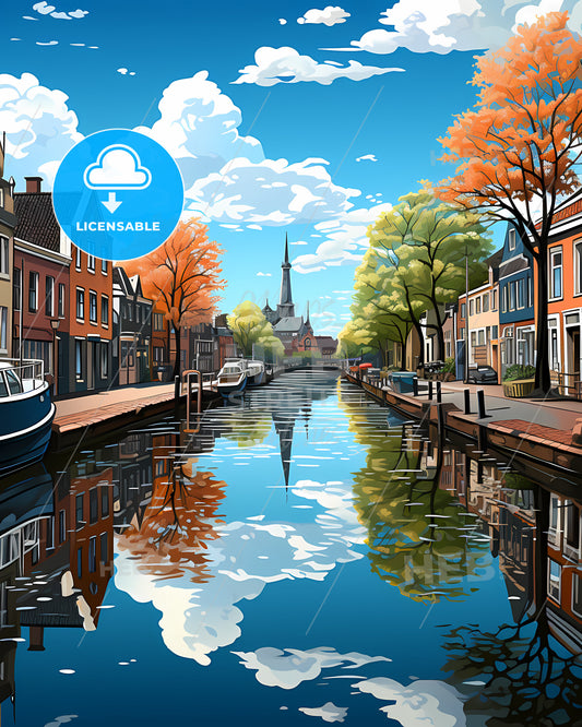 Hoorn, Netherlands, a water canal with buildings and trees