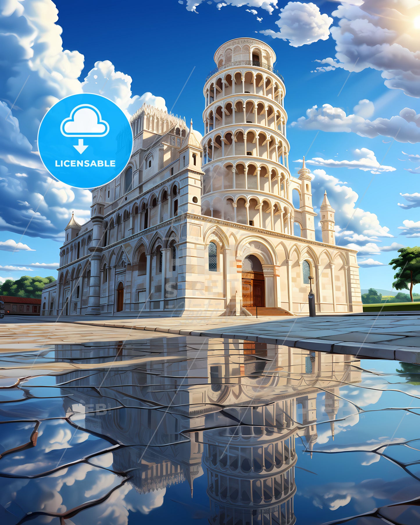 Pisa, Italy, a tower of pisa with a reflection of a building