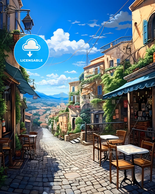 Cava De Tirreni, Italy, a street with tables and chairs in a city