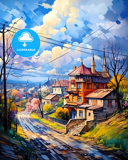 Kryvyi Rih, Ukraine, a painting of a house on a hill