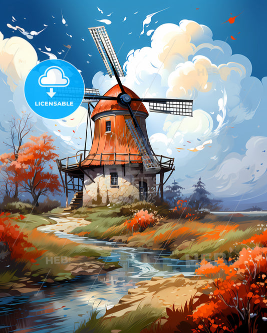 Krimpenerwaard, Netherlands, a windmill on a river