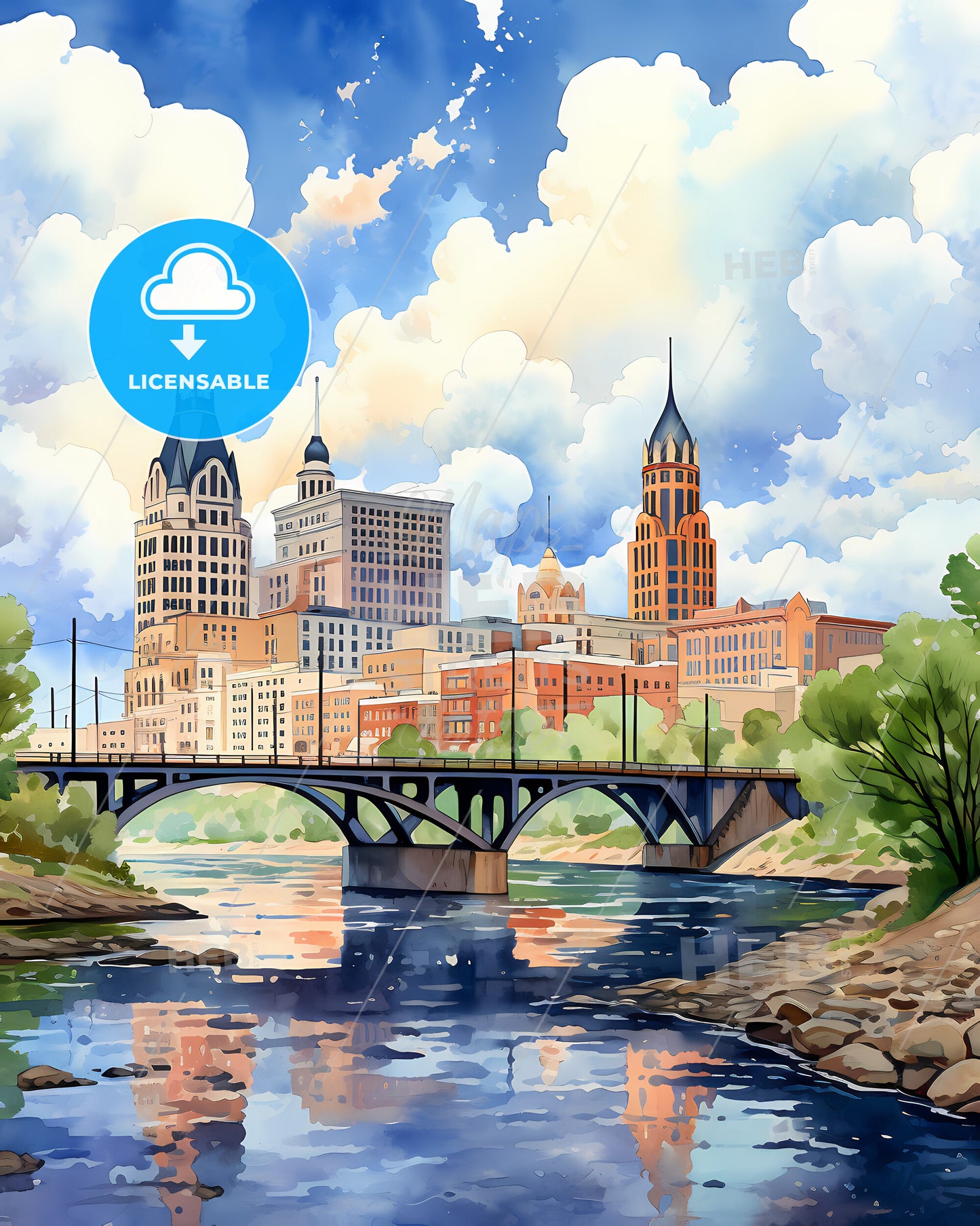 Plymouth, Minnesota, a watercolor of a city