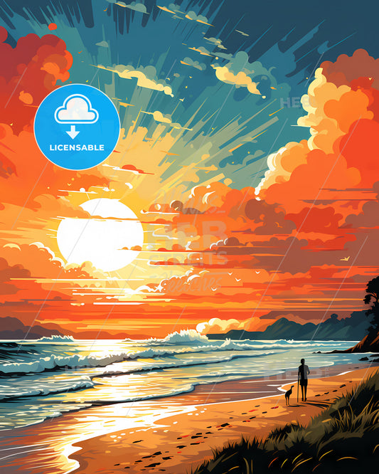 Bournemouth, South West England, a person walking a dog on a beach