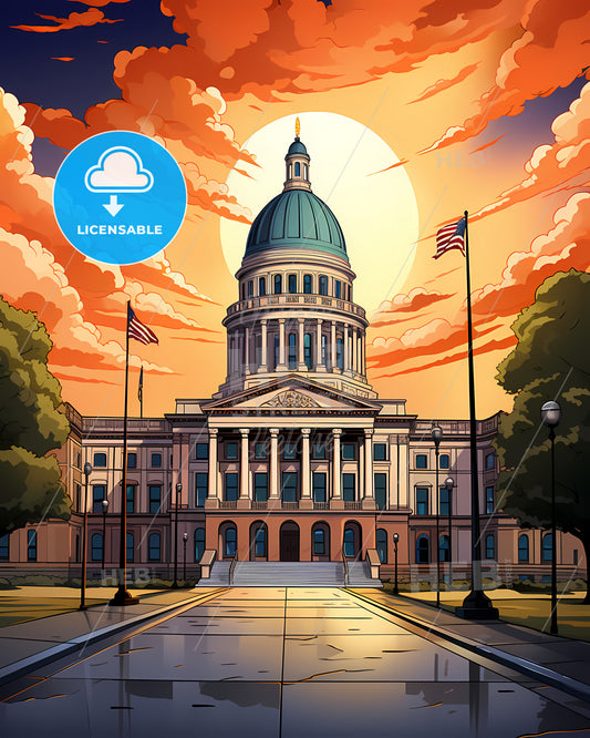 Brockton, Massachusetts, a large building with a dome and flags in front of it