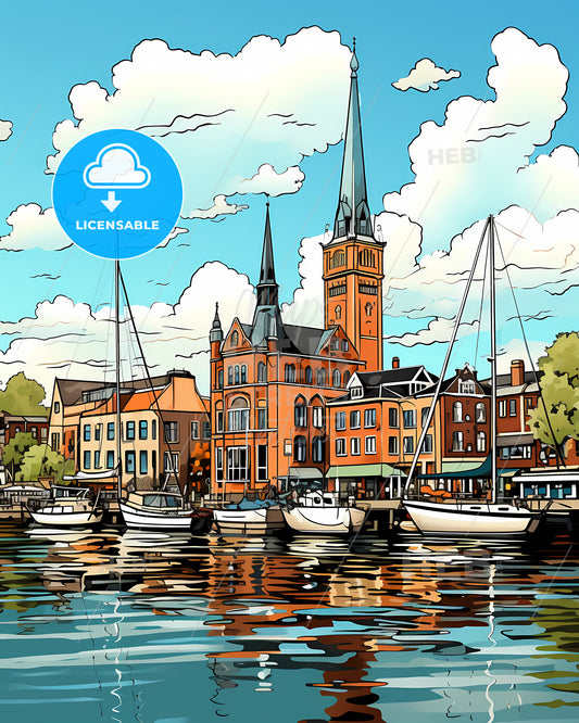 Hoorn, Netherlands, a water with boats and buildings