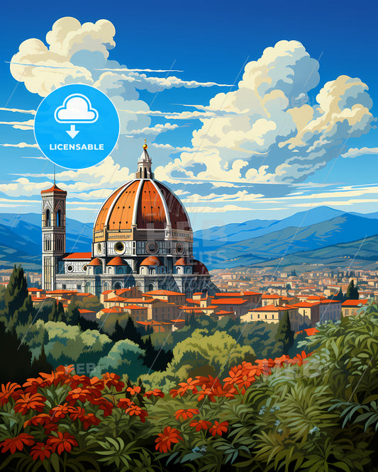 Pisa, Italy, a building with a dome and a city landscape