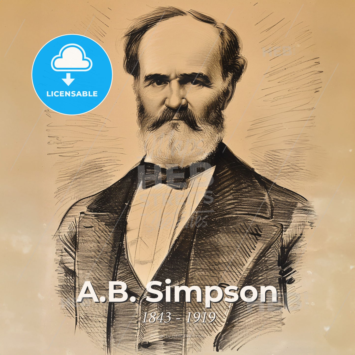 A.B. Simpson, 1843 - 1919, Canadian-American preacher - A Man With A Beard And Mustache Wearing A Suit And Bow Tie Print Template