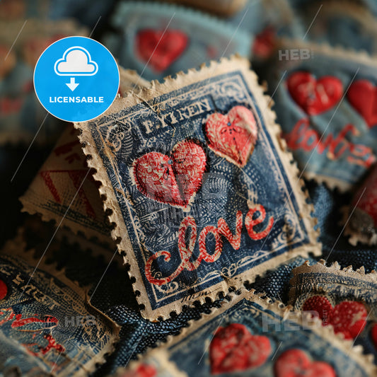 A Pile Of Postage Stamps With Hearts