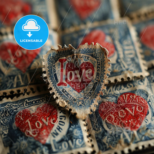 A Heart Shaped Postage Stamp With Red And White Heart On Top Of Each Other