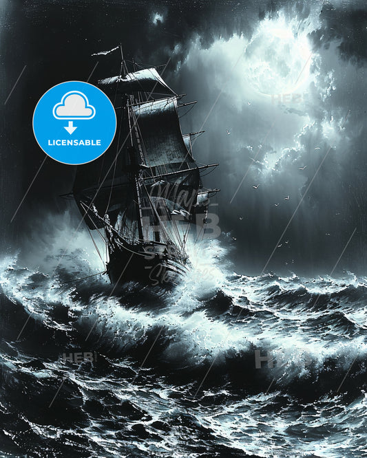 Tranquil Seas Under Starlit Sky 1750 - A ship in the sea