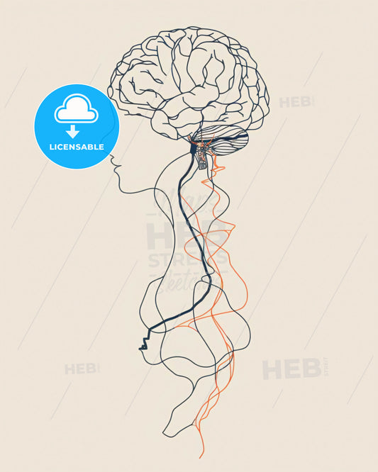 Minimalist Line Art: Idea and Brain on Beige - A drawing of a human brain