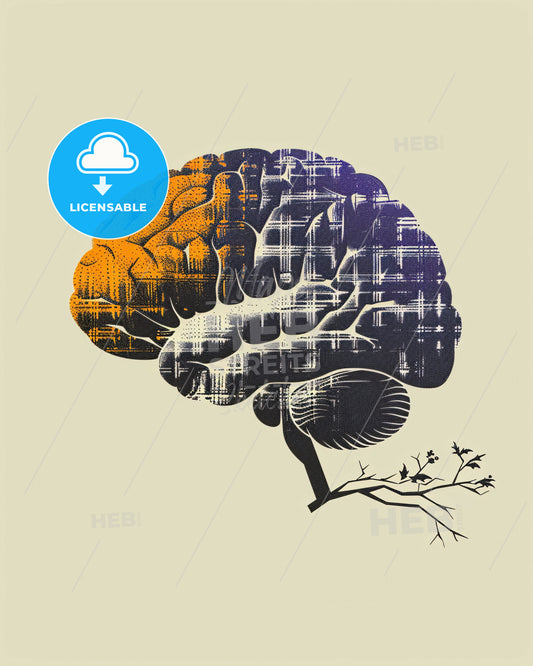 Surreal Mind Burst in Modern Hues - A brain with a tree