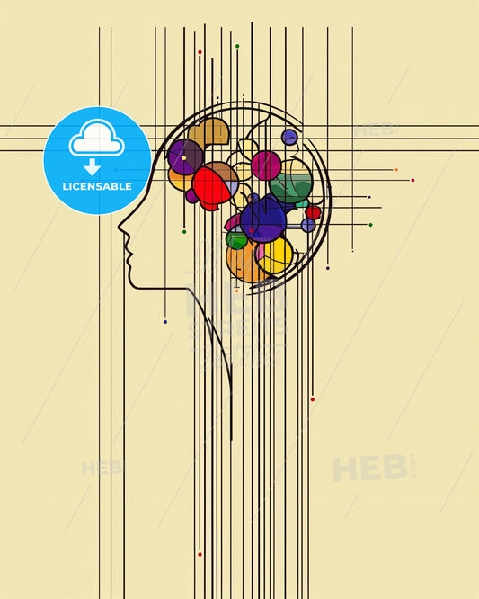 Bold Mind Burst in Beige Hues - A drawing of a person's head with lines and dots