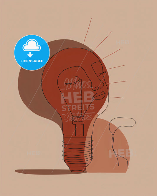 Minimalist Bulb in Lines on Beige - A light bulb with a face drawn on it