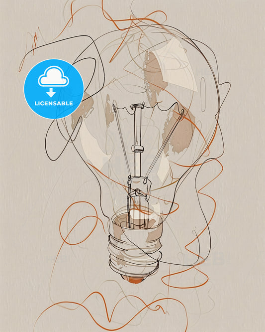 Beige Bulb Black Orange Smooth Shape Line Art - A light bulb with lines drawn on it