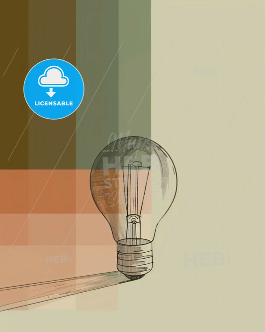 Minimalist Bulb Art with Bold Lines and Warm Hues - A light bulb with a shadow on the side