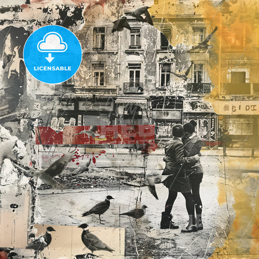 A Couple Kissing On A Street