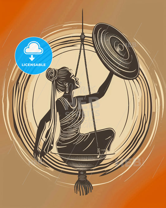 Modern Minimalist Gong Artwork: Simple Lines, Serene Aesthetics - A drawing of a woman sitting on a swing