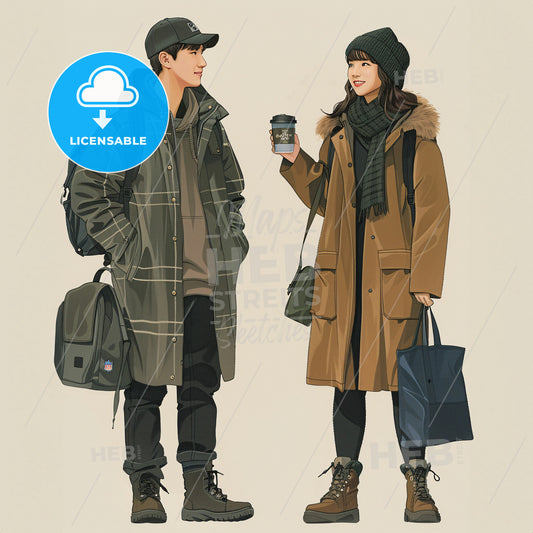 A Man And Woman Wearing Winter Clothes