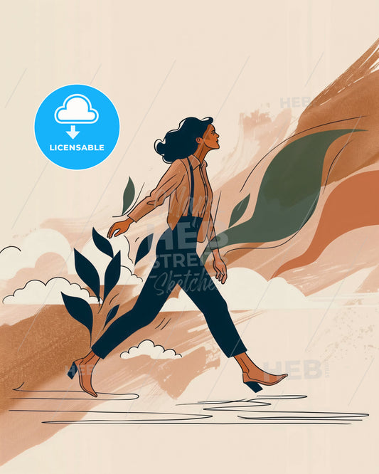 Ethereal Stroll Through Heavenly Hues - A woman walking in the air