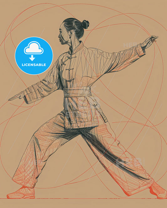 Tai Chi Lines In Motion - A woman in a robe