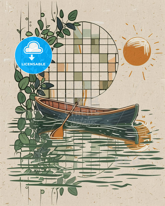 Drifting Tranquility: A Minimalist Lake Rowboat - A boat in water with a paddle