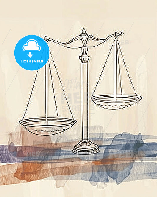 Bold Lines Smooth Shape Beige Background - A drawing of a balance scale