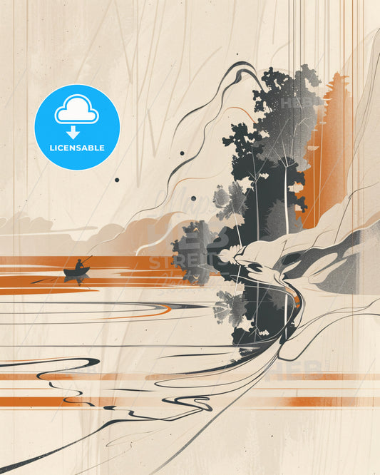 Serene Sunrise Minimalism on Beige - A person in a boat on a lake