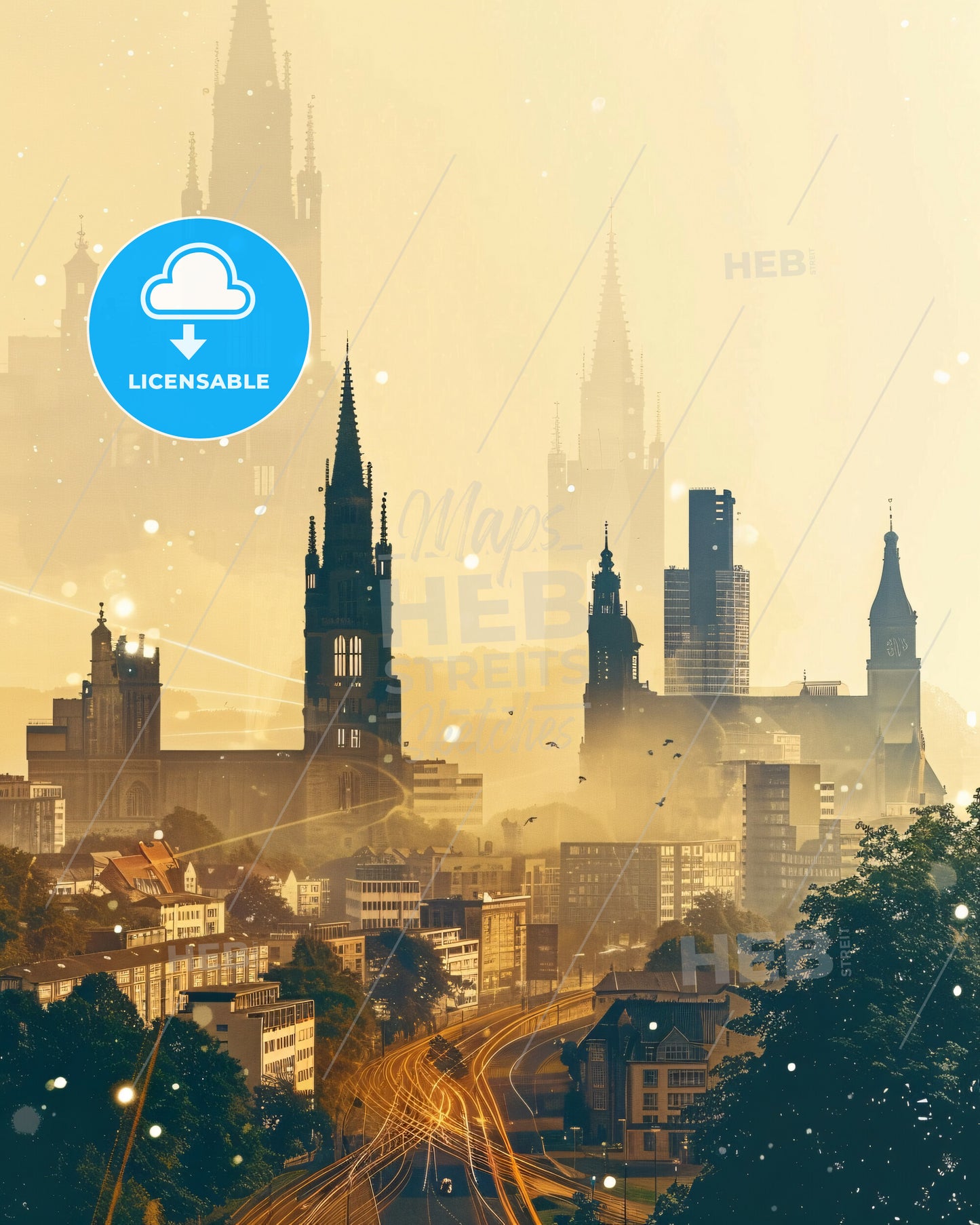Aachen City Skyline Silhouette Poster Art - A city with tall buildings and trees