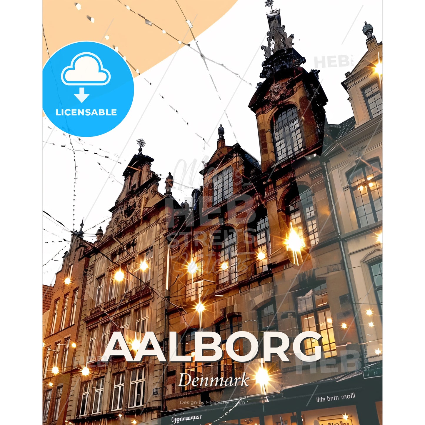 Aalborg Skyline City Composite Art Poster - A building with lights on it - Square format print template