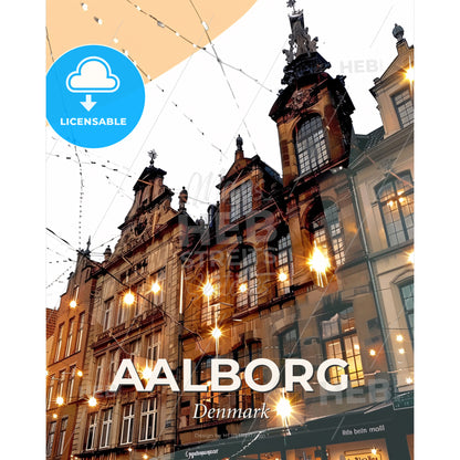 Aalborg Skyline City Composite Art Poster - A building with lights on it - Square format print template