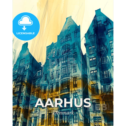 Aarhus Skyline Composite Art Vibrant Bright Poster - A building with many windows - Square format print template