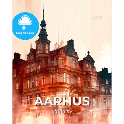 Aarhus: Blistering City Skyline Silhouette - A building with a tower - Square format print template