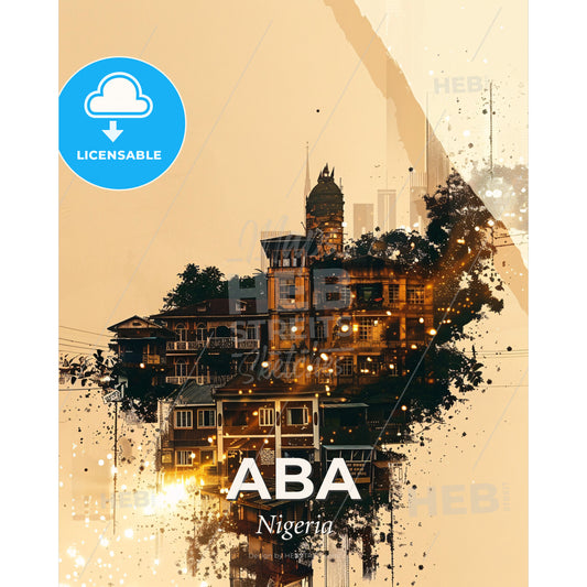 Aba Nigeria Skyline City Architecture Poster - A group of buildings with trees and lights - Square format print template