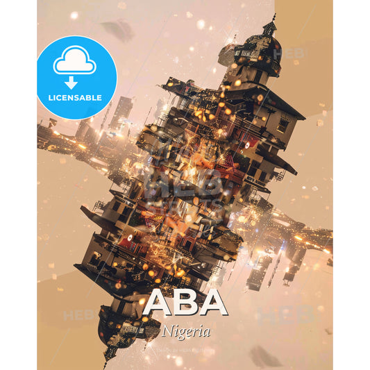 Aba the vibrant skyline icon poster - A building in the sky - Square format print template