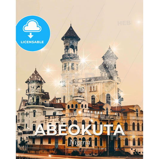 Abeokuta Skyline Composite Art Poster - A large building with a tower - Square format print template