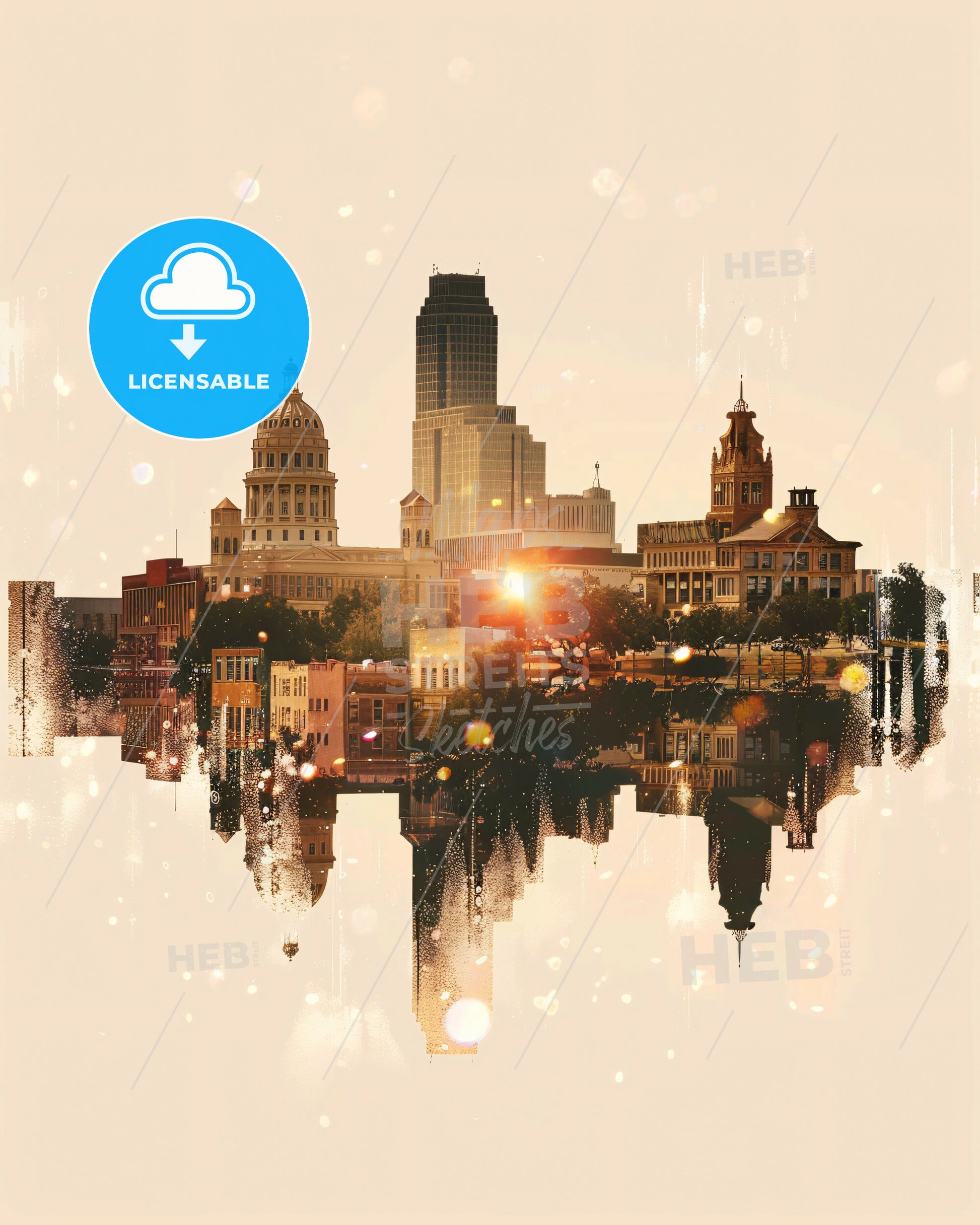 Abilene Skyline Composite Art City Sparkle Poster - A city with buildings and a reflection of the sun