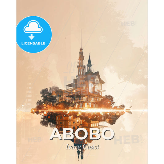 Abobo Skyline Double Exposure Art Poster - A building on a small island - Square format print template