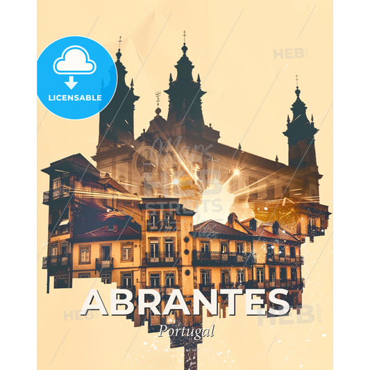 Abrantes: Timeless City Skyline Poster Art - A building with towers and a clock - Square format print template