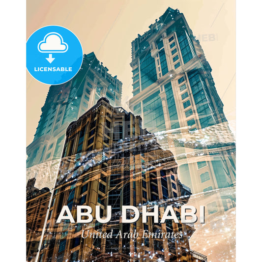 Abu Dhabi City Skyline Art Print - A multiple exposure of a city - Square format print template