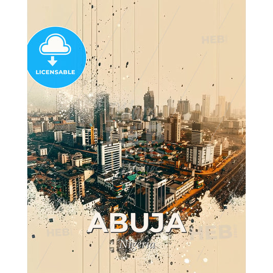 Abuja Skyline Double Exposure Cityscape Poster - A city with many buildings - Square format print template